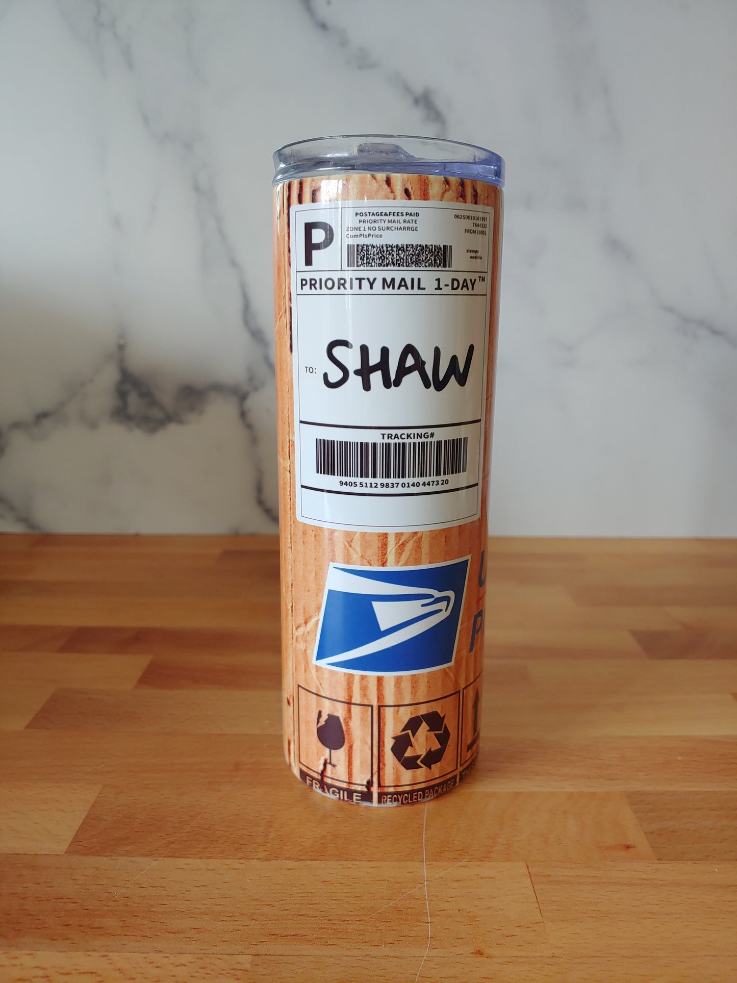 USPS Personalized 20oz Skinny Tumbler, Customizable photo and writing.